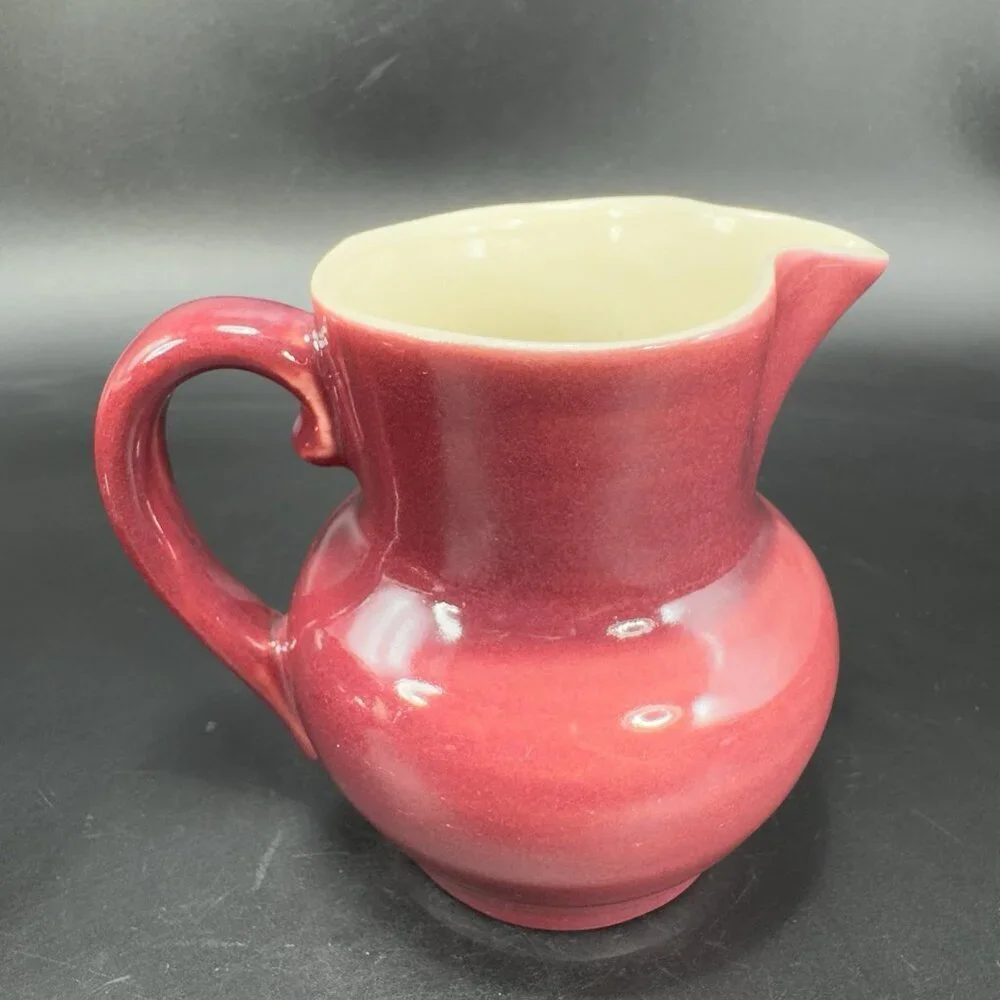 1940s Red Wing Normandy Pottery Burgundy‎ Sugar And Creamer Set 2 With Lid VTG